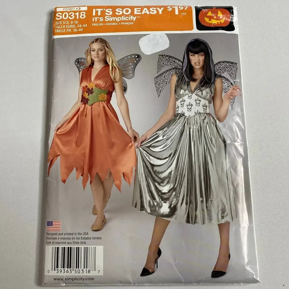 Simplicity Fairy Costume Pattern #S0318 Sprite Nymph Cosplay 8 10 14 16 18 UNCUT